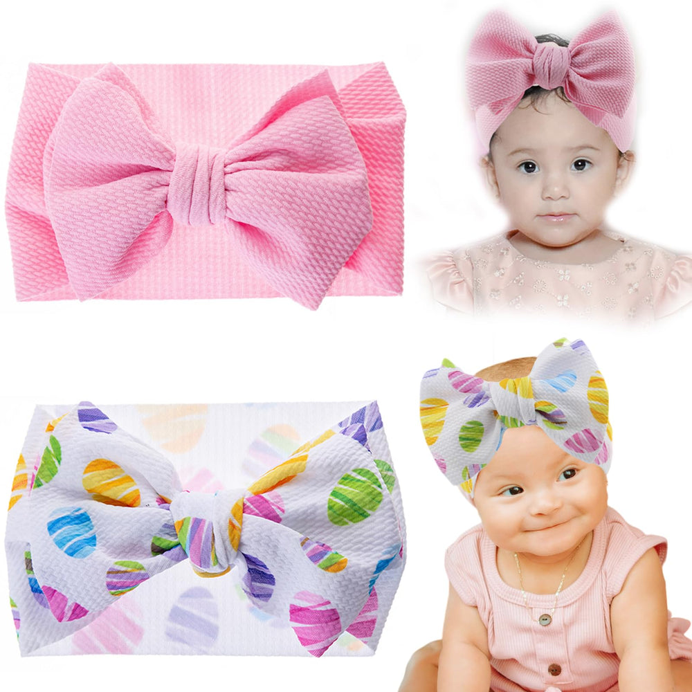 KIDOCHEESE Easter big bows headband closeup showing soft adjustable fabric for comfy wear