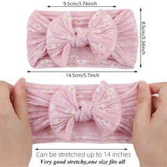 Kidocheese newborn bow headband in pink with soft stretch for delicate hair.