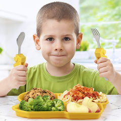 KidsFunwares divided plate with utensils ready for self-feeding