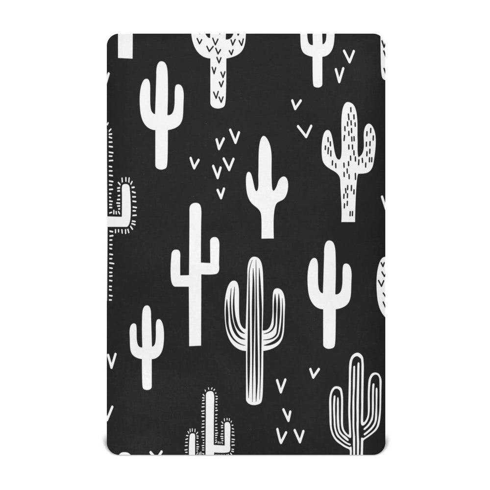 Kigai black and white cactus crib sheet 52x28x9 fits standard mattresses securely.