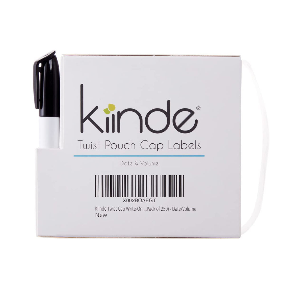 Kiinde Twist Cap labels in a 250-pack for organized breast milk labeling.