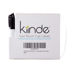 Kiinde Twist cap write-on labels with dispenser for easy breast milk labeling.