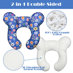Kimitimi flower-d pillow side view shows ergonomic neck support for kids.