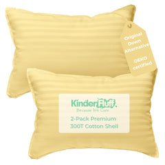 Kinder Fluff 2-pack packaging shows safe shipping and compact storage for kids’ pillows