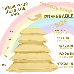 Kinder Fluff mini pillow with hypoallergenic down-alternative fill for lightweight comfort.