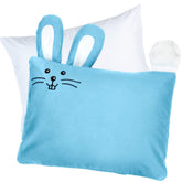 Kinder Fluff packaging shows the toddler pillow set in blue and white, ready for unboxing.