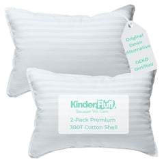 Kinder Fluff 2-pack toddler pillows offer a stable 13x18in size for head and neck support.