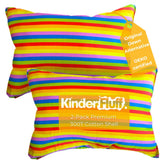Kinder Fluff two-pack pillow 14x20in rainbow design supports cozy bedtime.