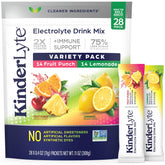 KinderLyte variety-pack 28-count box front for flexible hydration on the go.