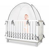 KinderSense crib tent see-through mesh on crib improves visibility at nap time.