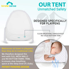 Kindersense Pack N Play Tent acting as a mosquito barrier in a nursery.