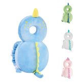 KingCheer baby back protector in blue dinosaur design, front view cushions tiny tumbles.