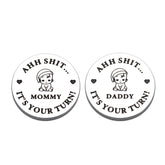 KINMES decision coin showing Daddy's Turn for quick parenting decisions.