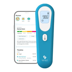 Kinsa QuickScan forehead thermometer display shows clear readings for quick fever checks.