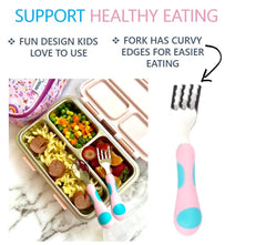 Kinsho utensils round handles assist small hands for comfortable grip.