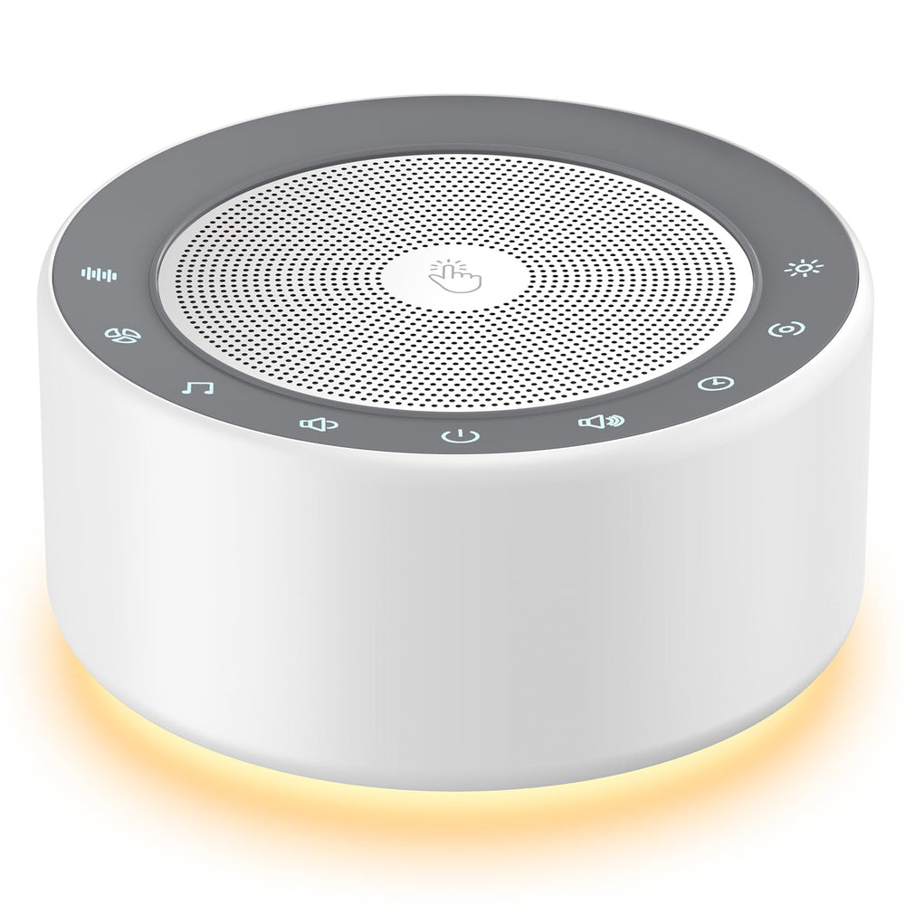 Kipcush white noise lamp front view with soft glow for bedtime.