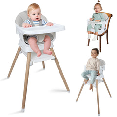 Kisuplus 9-in-1 high chair during assembly in gray wood design