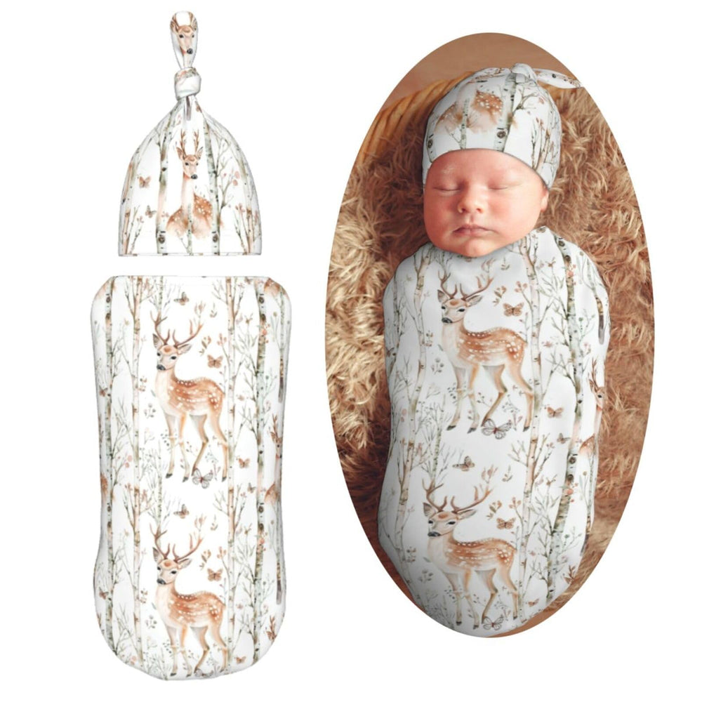 KiuLoam cute deer woodland swaddle blanket wrapped securely for newborn comfort