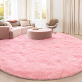 KIXINWA round pink rug shows plush texture for cozy feet and warm evenings.