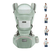 KIYUMI baby carrier with hip seat shows 6-in-1 versatility for growing babies.