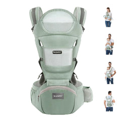 KIYUMI baby carrier with hip seat shows 6-in-1 versatility for growing babies.