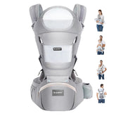 KIYUMI baby carrier hip seat front view shows ergonomic support for growing babies during daily strolls.