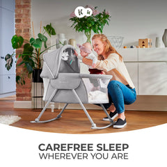 kk Kinderkraft LOVI travel bassinet folded compactly for packing.