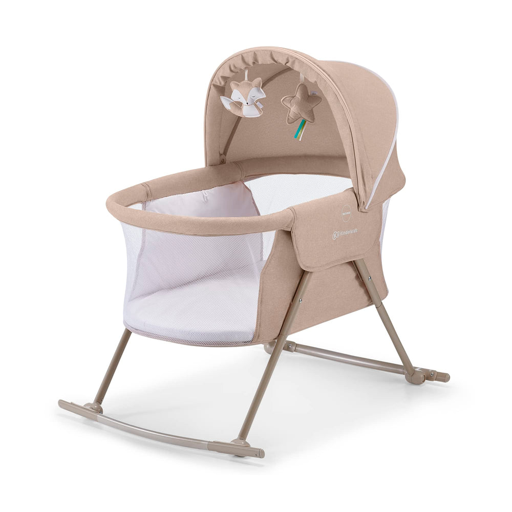 kk Kinderkraft LOVI travel bassinet front view for easy travel.