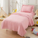 KKJIAF flat sheet for toddlers in light pink, soft and breathable.