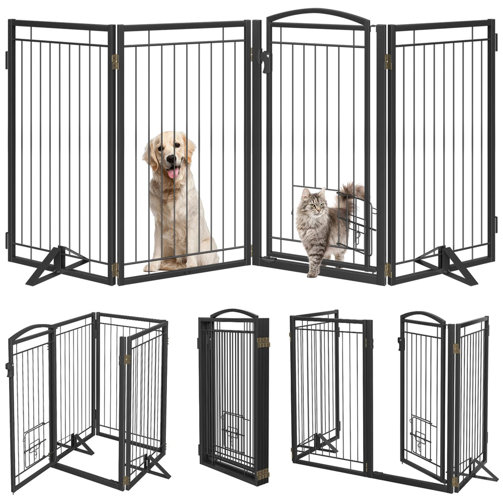 Klarana 36-inch tall metal dog gate with cat door for versatile indoor/outdoor use.