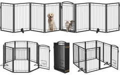 Klarana dog gate full view showing eight panels in black for wide openings