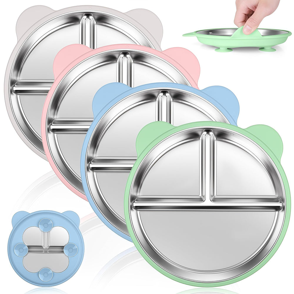 KLCKH bear ear design plate with playful meals and portioned sections.