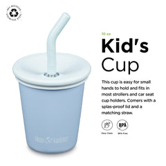 Klean Kanteen 10oz Kid's Cup with Straw Lid, stainless steel body shown for durable everyday use.