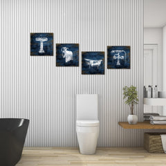 KLVOS abstract navy canvas framed print set enhances living room style.