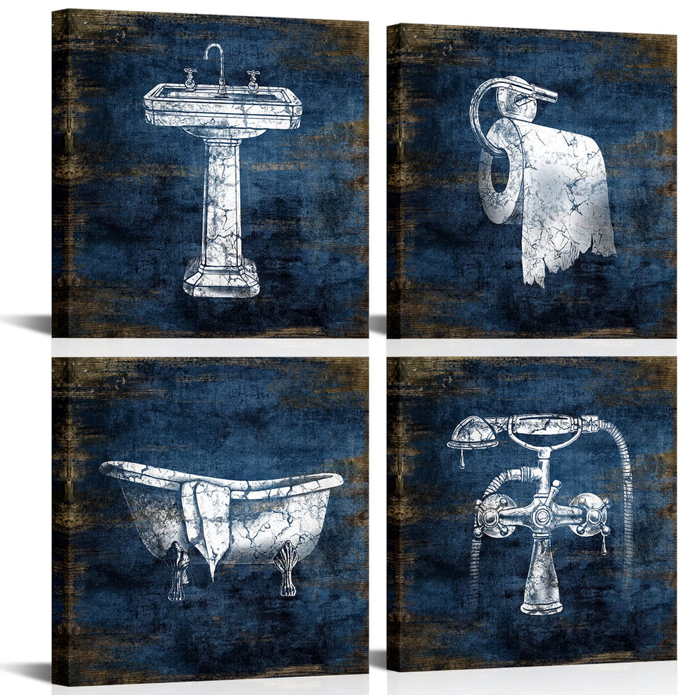 KLVOS blue navy bathroom wall art, 12x12 inch, perfect for a serene bath.