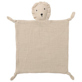 Knirose Lion Lovey closeup in soft muslin for gentle baby skin.