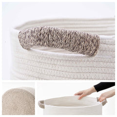 Kodomoore blanket basket in living room scene adds decorative storage for throws.