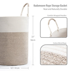 Kodomoore boho white-beige basket adds style while storing blankets and laundry.