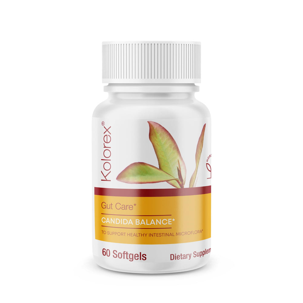 Kolorex Gut Care bottle with capsules supports digestive micro-flora balance.