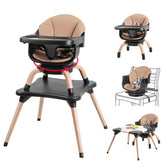 Komcot 7-in-1 high chair in black, front view, ready for feeding and growth.