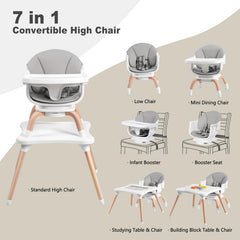 Komcot high chair doubles as a table with a double-sided surface for meals and play.