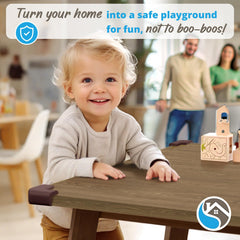 Komfortology 3M adhesive corner guards securely attach to furniture for quick safety updates.