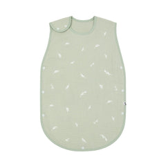 Konny toddler sleep sack in green leaf, flatlay showing breathable six-layer cotton gauze.