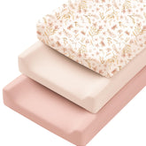 Konssy 3-pack pink spring changing pad cover close-up shows soft fabric for gentle touch