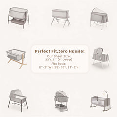 Konssy Blossom bassinet sheets on oval and rectangle shapes show universal compatibility