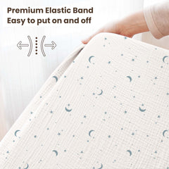 Konssy Dreamfield Sky sheets demonstrating a secure 360-degree elastic fit