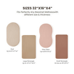 Konssy deep-pocket design fits oval, hourglass, and rectangle bassinets securely.