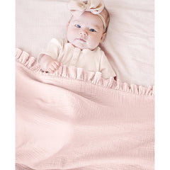 Konssy Flounce Muslin Blanket pink stroller cover in use, lightweight shade and texture