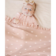 Konssy Flounce Muslin blanket used as stroller cover for sun protection.