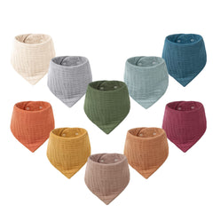 Konssy muslin baby bibs, soft absorbent cotton, drool control for mess-free outfits.